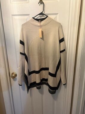 entro Cream Turtleneck Sweater with Black Stripe Accents